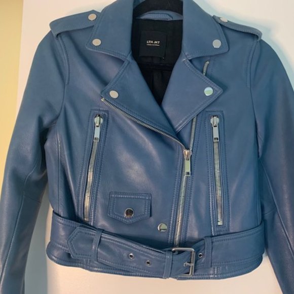 LTH JKT Jackets & Blazers - LTH JKT - Blue MYA Cropped Biker Leather Jacket XS